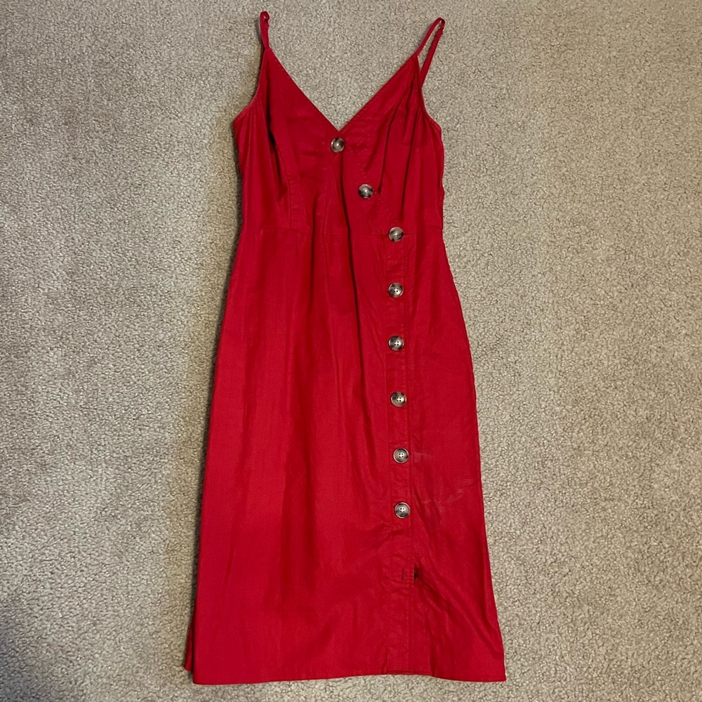 Express Asymmetrical Button Front Midi Dress In R… - image 4